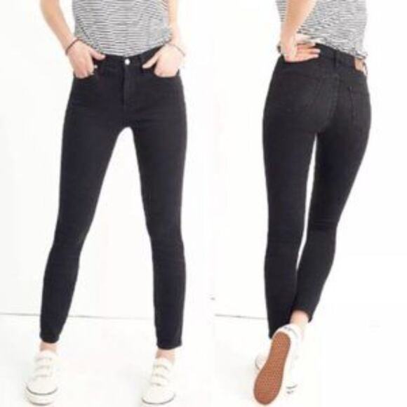 Madewell 9 Inch High Rise Skinny Black Wash Raw Hem Jeans Size Woman's 25 - Picture 1 of 9
